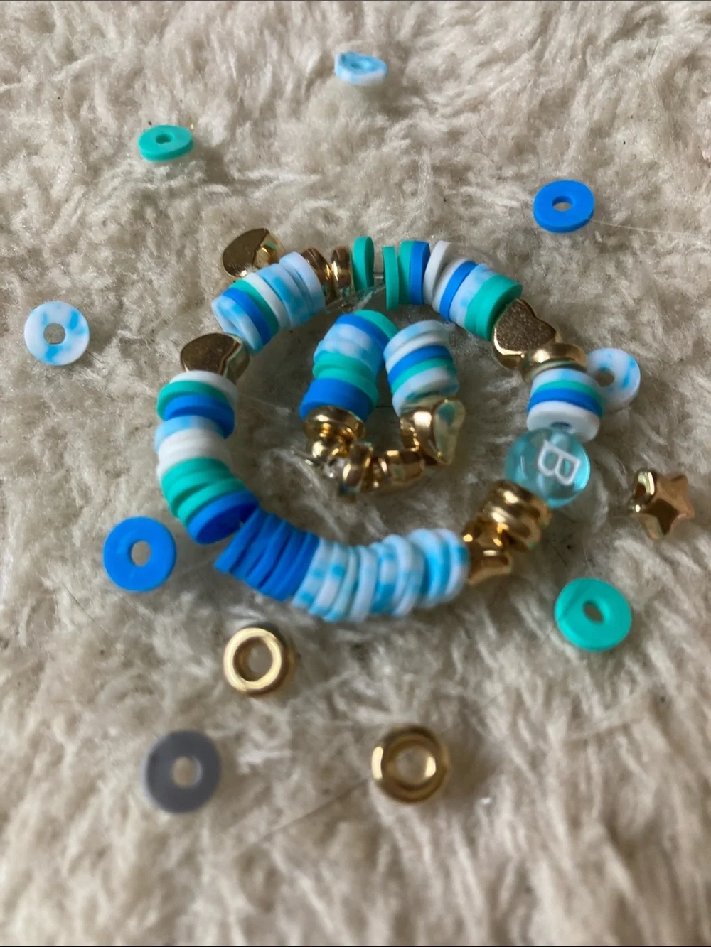Kids Beaded Stretch Bracelet Set in Blue & Teal - Cute Stackable Accessories